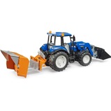 bruder 02187 BRUDER New Holland T5.120 mit Frontlader, Ladekasten, Gabeln und Rundballen, Modellfahrzeug 