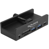 DeLOCK Externer USB 5 Gbps 3 Port Hub 2 x USB Typ-A, 1 x USB Type-C™ und 2 Slot Card Reader mit Feststellschraube, USB-Hub schwarz