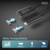 Digitus Aktives USB 3.2 Gen 2 Verlängerungskabel, USB-C Stecker > USB-C Buchse schwarz, 5 Meter, Repeater Kabel