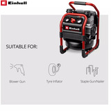 EINHELL Power X-Change Akku-Kompressor SILENZZO 18/160, 18Volt rot/schwarz, ohne Akku und Ladegerät