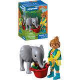 PLAYMOBIL 72092 Animals & Friends Zoo: Elefantenbaby und Pflegerin, Konstruktionsspielzeug 