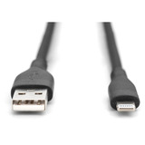 Digitus USB 2.0 Silikon-Kabel USB-A > Lightning, MFI zertifiziert schwarz, 1 Meter, PD, Laden mit bis zu 12 Watt