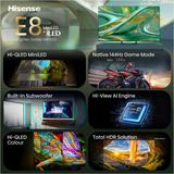Hisense ULED 50E8S MiniLED, QLED-Fernseher 126 cm (50 Zoll), schwarz/dunkelgrau, UltraHD/4K, Triple Tuner, Subwoofer, 144Hz Panel