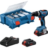 Bosch Professional Akku-Schlagbohrschrauber GSB 18V-65 Professional, 18Volt blau, 2x Li-Ion Akku 4,0Ah, 82-teiliges Zubehör-Set in L-Case