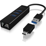 ICY BOX IB-HUB1419-LAN, USB-Hub schwarz