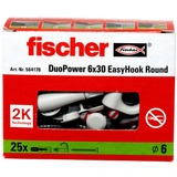 fischer EasyHook Round DuoPower 6x30, Dübel weiß, 25 Stück, mit EasyHook Rundhaken