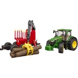 bruder 03154 John Deere 7R 350 m Rückeanhänger, Modellfahrzeug grün/rot, Inkl. 4 Baumstämmen