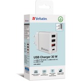 Verbatim Ladegerät 30W, 1x USB-C , 3x USB-A weiß, PD 3.0, QC 3.0