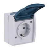 Busch-Jaeger Schuko-Steckdose Schutzkontakt Aufputz mit Klappdeckel Typ 20 EW-53, 16 Ampere, 250 Volt blau, Retail