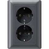 Gira Schutzkontakt Doppelsteckdose mit erhöhtem Berührungsschutz und Vollplatte anthrazit, Retail
