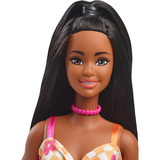 Mattel Barbie Fashionista Puppe im pink-orangenen Karokleid 