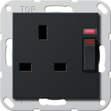 Gira Steckdose British Standard 13 Ampere 250 Volt geschaltet mit Kontrolllicht und Shutter mit Schraubklemmen schwarz, Retail