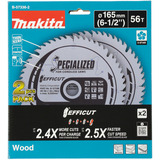 Makita Kreissägeblatt EFFICUT B-57336-2, Ø 165mm, 56Z 2 Stück, Bohrung 20mm, für Akku-Sägen