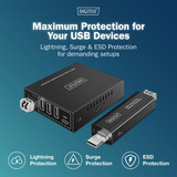 Digitus USB 3.2 Gen1 Fiber Extender, 5Gbps, 4 Ports, 300 Meter, USB-Extender schwarz, 3x USB-A, 1x USB-C