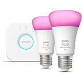 Philips HUE White & Color Ambiance Starter-Set: E27 Smarte Lampe A60 Doppelpack, LED-Lampe 