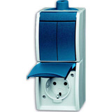 Busch-Jaeger Kombination Steckdose mit Schutzkontakt und Serienschalter, Aufputz, IP44, 16 Ampere blaugrün, Retail