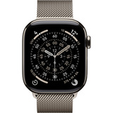 Apple Watch Series 11, Smartwatch Titan Natur, Titangehäuse, 42 mm, Milanaise Armband natur S/M, Cellular