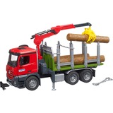 bruder 03669 Mercedes Benz Arocs Holztransport-LKW , Modellfahrzeug mit Ladekran, Greifer und 3 Baumstämmen