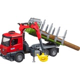 bruder 03669 Mercedes Benz Arocs Holztransport-LKW , Modellfahrzeug mit Ladekran, Greifer und 3 Baumstämmen