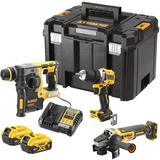 DEWALT Akku-Bohrschrauber, -Kombihammer und -Winkelschleifer Set DCK330P2T, 18Volt, Werkzeug-Set gelb/schwarz, Kombopack, 2x Li-Ionen Akku 5,0Ah, in T STAK-Box VI