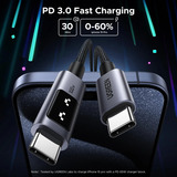 UGREEN Uno USB-C auf USB-C Kabel (100W) schwarz/grau, 3 Meter, PD 100 Watt, mit Display