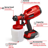 EINHELL Power X-Change Akku-Farbsprühsystem TC-SY 18/60 Li-Solo, 18Volt, Sprühpistole rot/schwarz, ohne Akku und Ladegerät