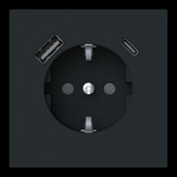 Busch-Jaeger Schutzkontaktsteckdose mit USB Typ A und USB Typ C Anschlüssen schwarz, Retail