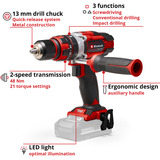 EINHELL Power X-Change Akku-Schlagbohrschrauber TE-CD 18/48 Li-i-Solo, 18Volt rot/schwarz, ohne Akku und Ladegerät