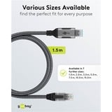 goobay Ethernet-Kabel USB-A 3.2 Gen1 Stecker > RJ-45 Stecker schwarz/silber, 1,5 Meter, geflochtener Textilmantel