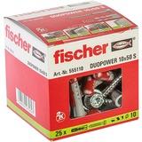 fischer Dübel DUOPOWER 10x50 S hellgrau/rot, 25 Stück, mit Schraube