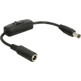 DeLOCK Apapter DC 5,5x2,5mm Stecker > 5,5x2,5mm Buchse, Kabel schwarz, 20cm, mit Schalter