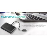 i-tec USB 3.2 Gen 1 Multiport-Hub, USB-C Stecker > 2x USB-A Buchse + HDMI Buchse, USB-Hub schwarz, 13cm, PD, Travel Adapter