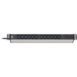 Brennenstuhl Alu-Line 19" Steckdosenleiste 12-fach C13 schwarz/aluminium, 1HE, 2 Meter Kabel, Kaltgerätebuchsen