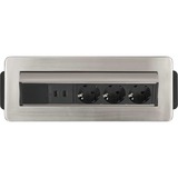 Brennenstuhl Indesk-Power versenkbare Steckdosenleiste 3-fach silber/schwarz, 2 Meter, 2x USB