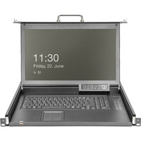 Digitus Modulare HD LCD KVM Konsole mit 17" TFT 16 Port VGA, KVM-Switch schwarz, deutsches Tastaturlayout, 16 Port VGA KVM-Switch, Touchpad