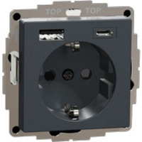 Merten Schutzkontakt Steckdose mit USB Ladegerät, Unterputz, 16 Ampere, 250 Volt, Typ F anthrazit, Retail