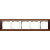 Gira Abdeckrahmen fünffach mit Zwischenrahmen Reinweiß glänzend, Abdeckung dunkelbraun, Retail