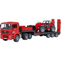 bruder 02774 MAN TGA Tieflader mit Manitou Teleskoplader MLT 633, Modellfahrzeug 