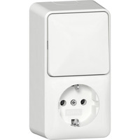 Gira Kombination Aus-Wechselschalter Schutzkontaktsteckdose senkrecht mit Montageplatte Aufputz weiß, Retail