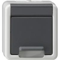 Gira Schutzkontaktsteckdose Typ F mit Klappdeckel und erhöhtem Berührungsschutz grau, Retail