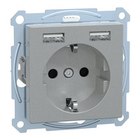 Merten Schutzkontakt Steckdose mit USB Ladegerät aluminium, Retail