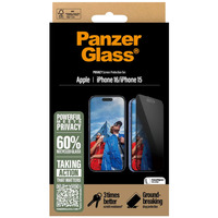 PanzerGlass Privacy Displayschutz Ultra-Wide Fit, Schutzfolie transparent, iPhone 16 / 15