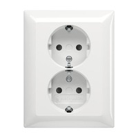 Busch-Jaeger Schutzkontakt-Doppelsteckdose Schuko Typ F, 16 Ampere, 250 Volt, Unterputz, mit erhöhtem Berührungsschutz weiß (glänzend), Retail