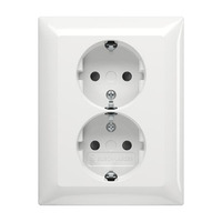 Busch-Jaeger Schutzkontakt-Doppelsteckdose Schuko Typ F, 16 Ampere, 250 Volt, Unterputz, mit erhöhtem Berührungsschutz weiß (glänzend), Retail