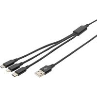 Digitus 3-in-1 Ladekabel, USB-A > Lightning + USB-C + Micro-USB schwarz, 1 Meter, PD, Laden mit bis zu 10 Watt