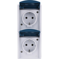 Busch-Jaeger Schutzkontakt-Steckdose zweifach, senkrecht, Aufputz, mit Beschriftungsfeld, 16 Ampere, 250 Volt blau, Retail