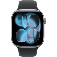 Apple Watch Series 11, Smartwatch grau, Aluminium, 46 mm, Sportarmband schwarz M/L