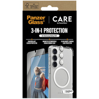 PanzerGlass Flagship 3-in-1 Set transparent/weiß, Samsung Galaxy S25, QI-kompatibel, EasyAligner