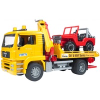 bruder 02750 MAN TGA Abschlepp-LKW mit Geländewagen, Modellfahrzeug ohne Light and Sound Modul