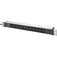 Digitus Steckdosenleiste 19" PDU mit Aluminiumprofil, 12-fach C13 schwarz/aluminium, 2 Meter Kabel, 1 HE, 1-phasig 16A, Schutzkontaktstecker